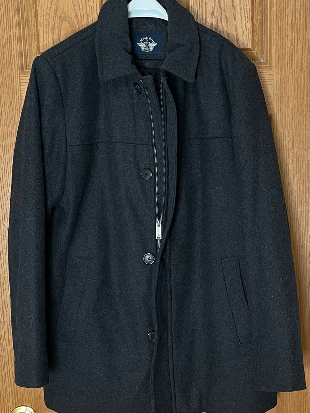 Dockers Black Wool-Blend Pea Coat with Zip and Button Front